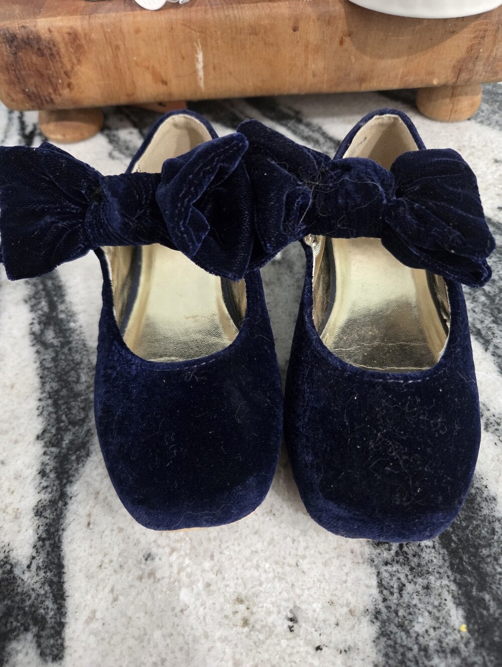 Janie and Jack Navy Velvet Ballet Flatd